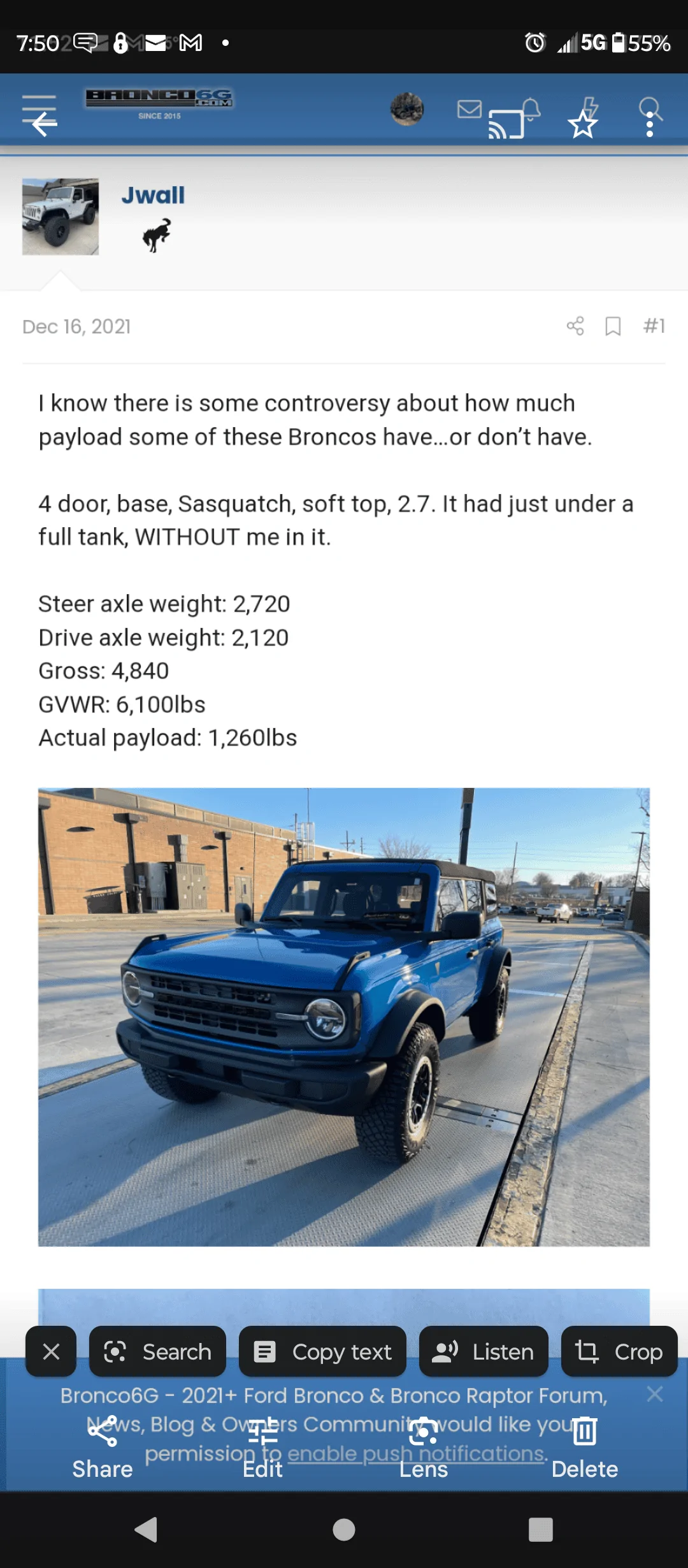 Ford Bronco How heavy is your Bronco? Screenshot_20240109-195018