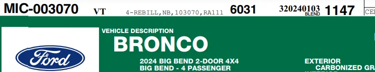 Ford Bronco Bronco build week 1/1/2024 1705100851155