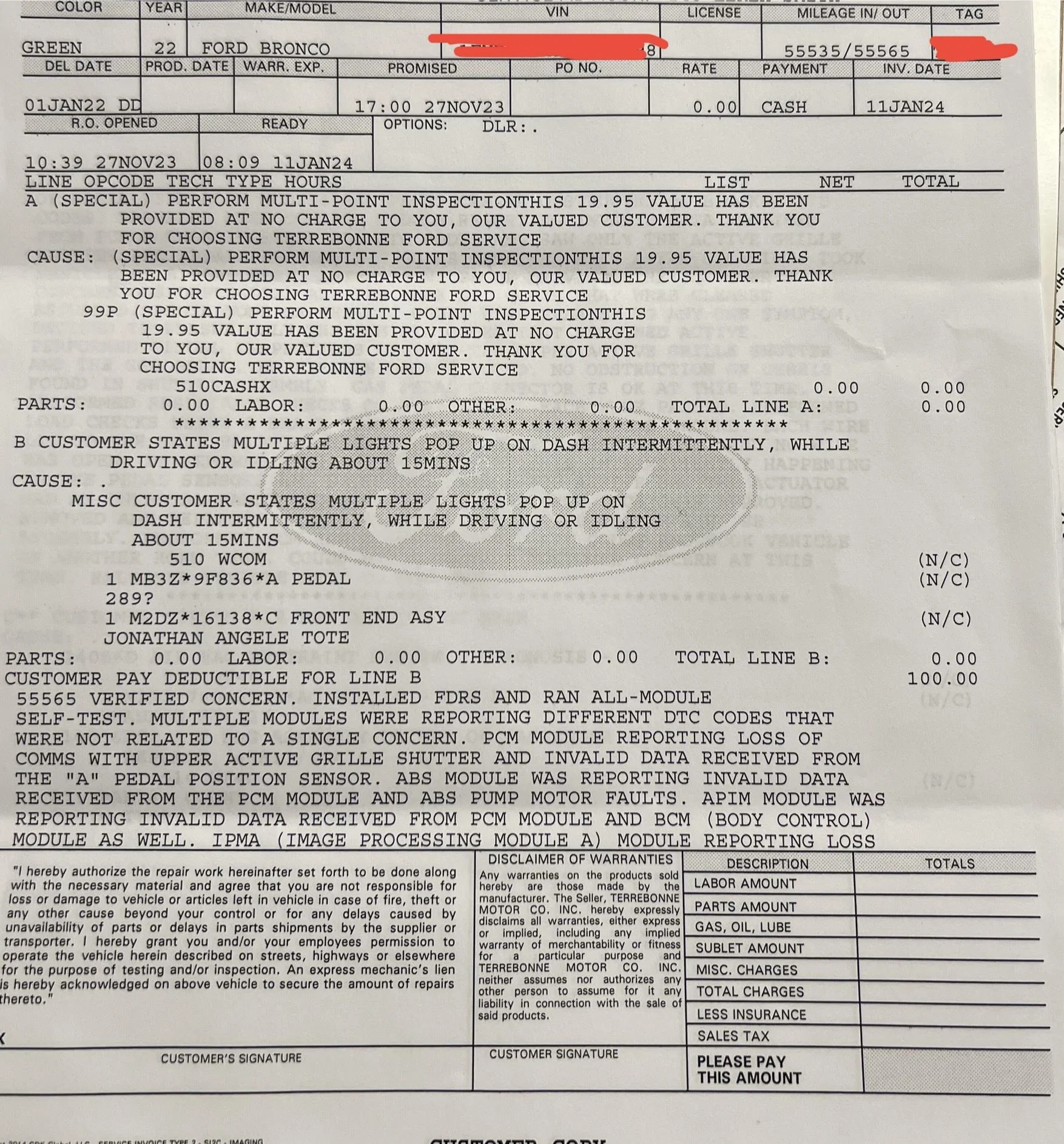 Ford Bronco Several error codes in a row and low power mode INV 1