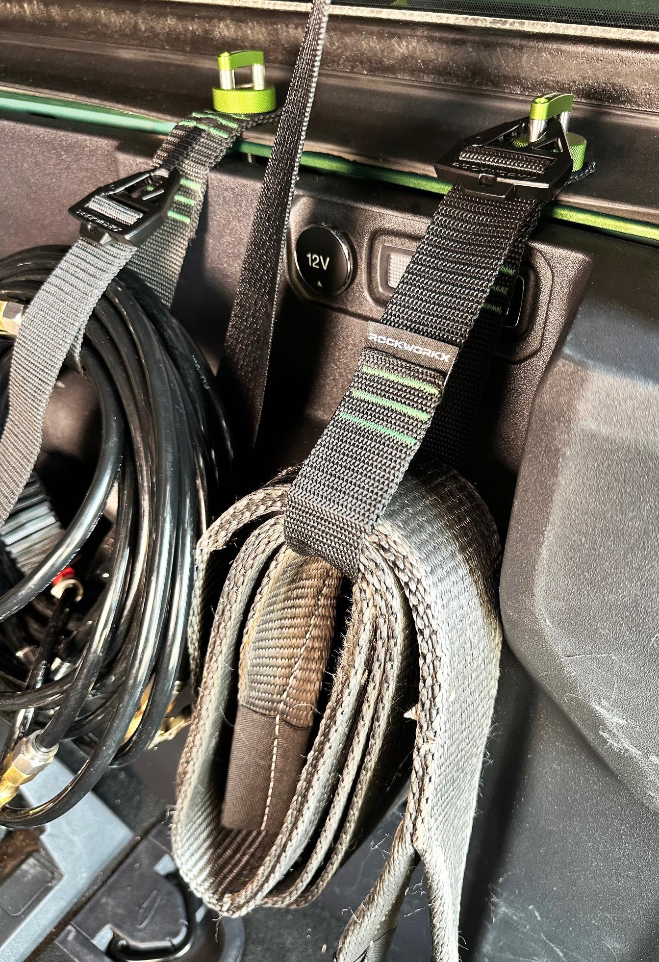 Ford Bronco New rugged tie down straps for Broncos gear strap in use