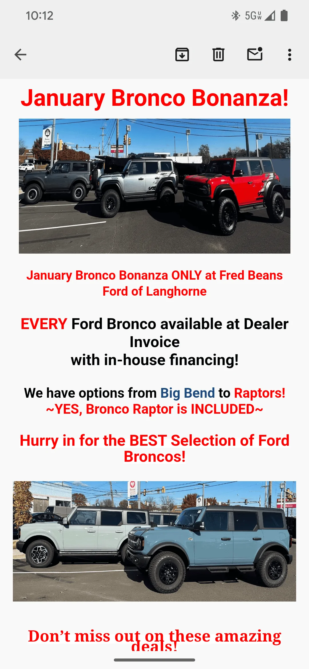 Ford Bronco Local dealer invoice pricing. 1000000251