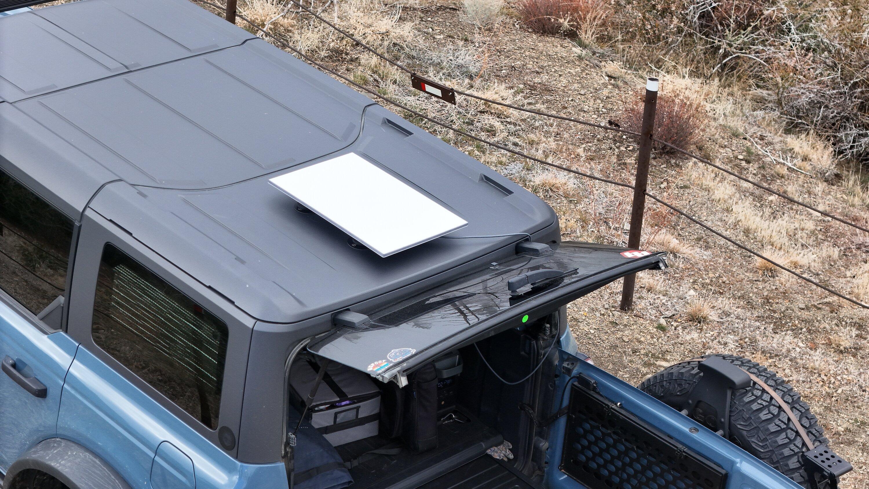 Ford Bronco 3rd gen Starlink mobile tested in the canyon - mounted on MIC hard top! (Replacement equipped with magnetic bracket) dji_fly_20240121_143934_0330_1705889133889_photo