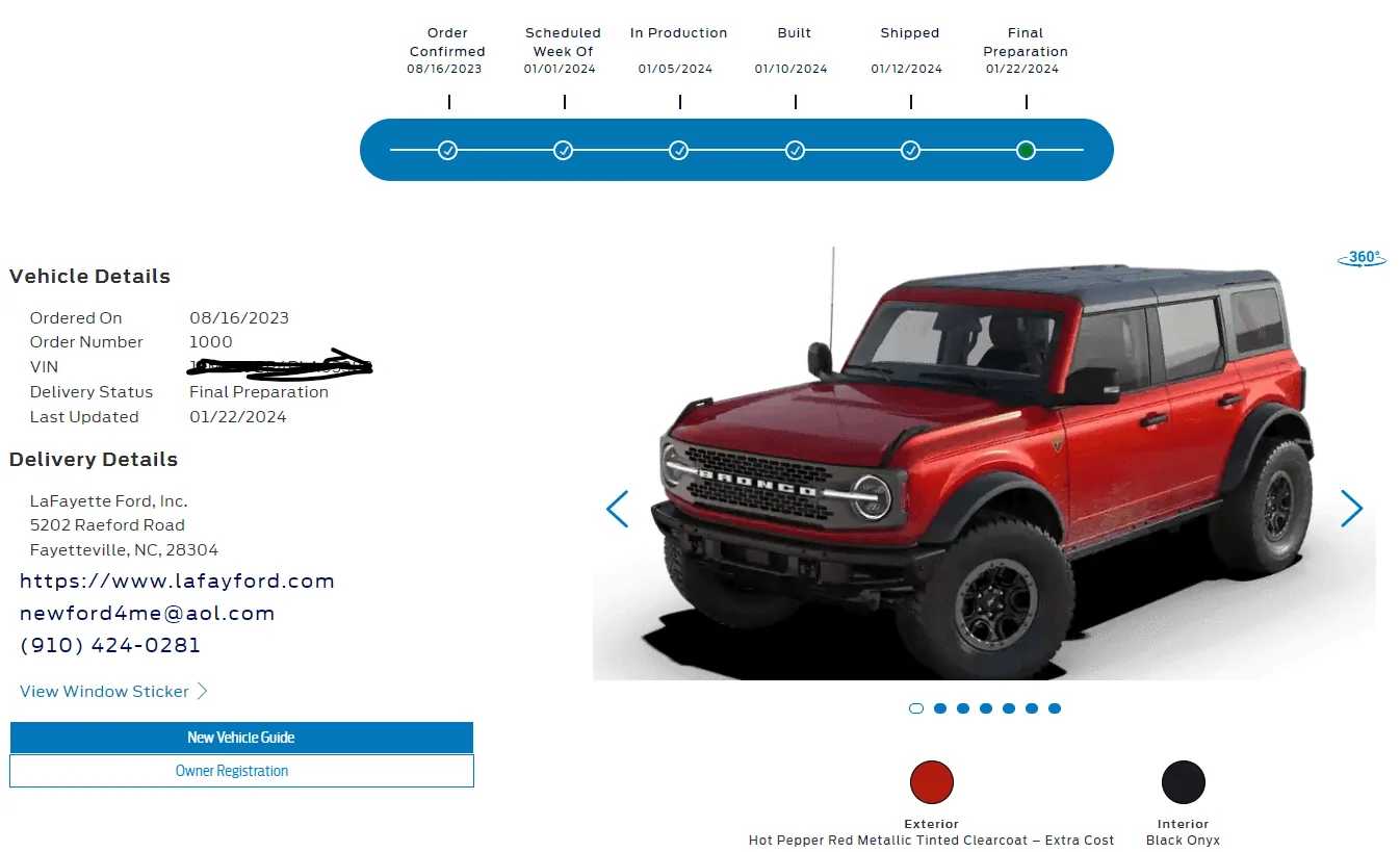 Ford Bronco Bronco build week 1/1/2024 Tracker as of 01_22_24
