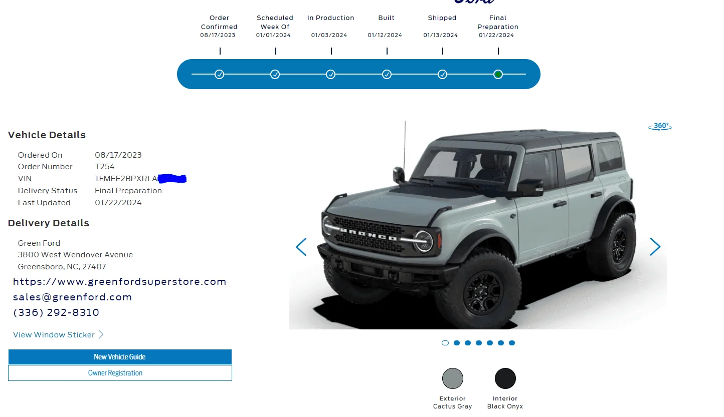 Ford Bronco Bronco build week 1/1/2024 bwt