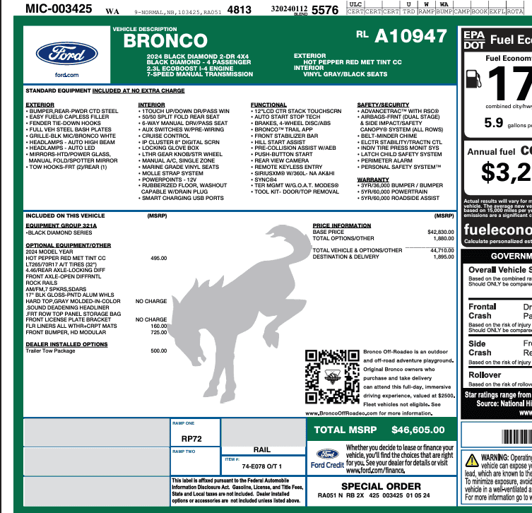 Ford Bronco Bronco Build Week 1/22/2024 Screenshot 2024-01-23 172652