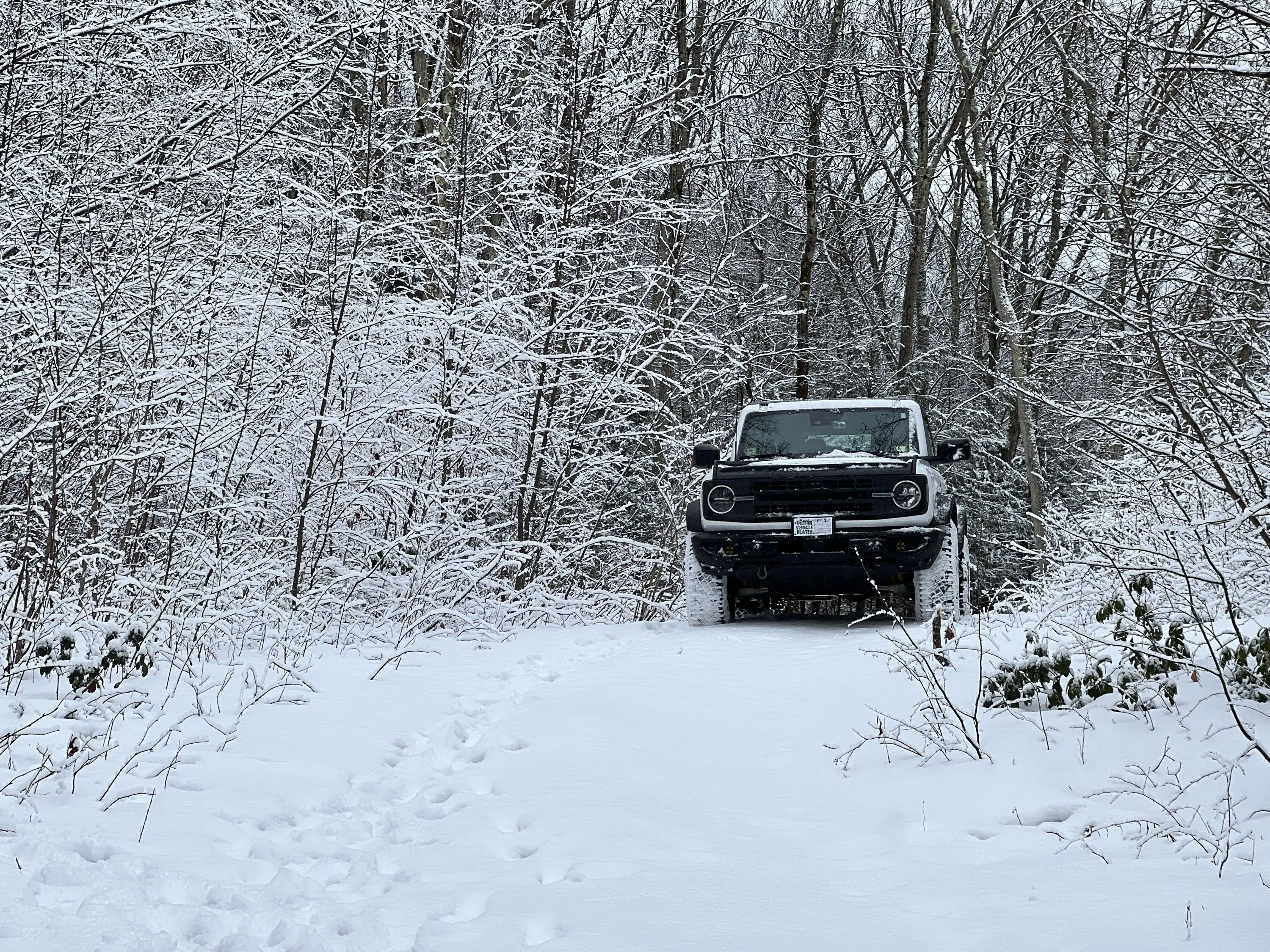 Ford Bronco BASE SQUATCH first time in the snow using 4A. 1 snow rd