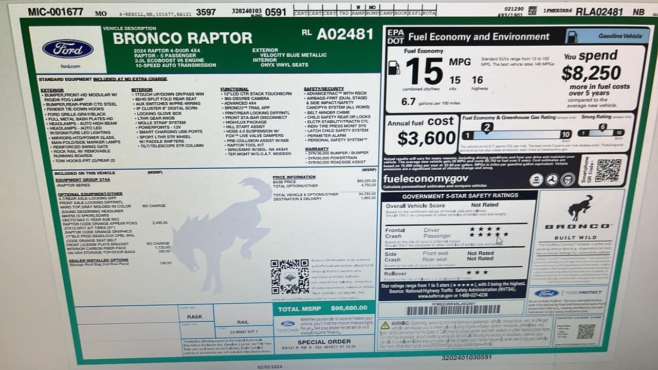 Ford Bronco 2024 Bronco Raptor with Code Orange Package, no orange wheel ring IMG_1902