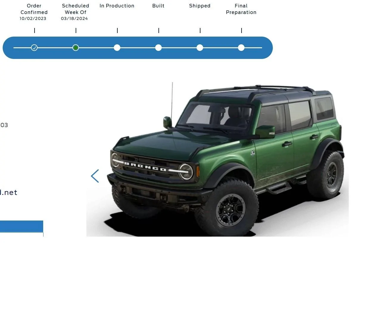 Ford Bronco Bronco Build Week 3/18/2024 Bronco Dat