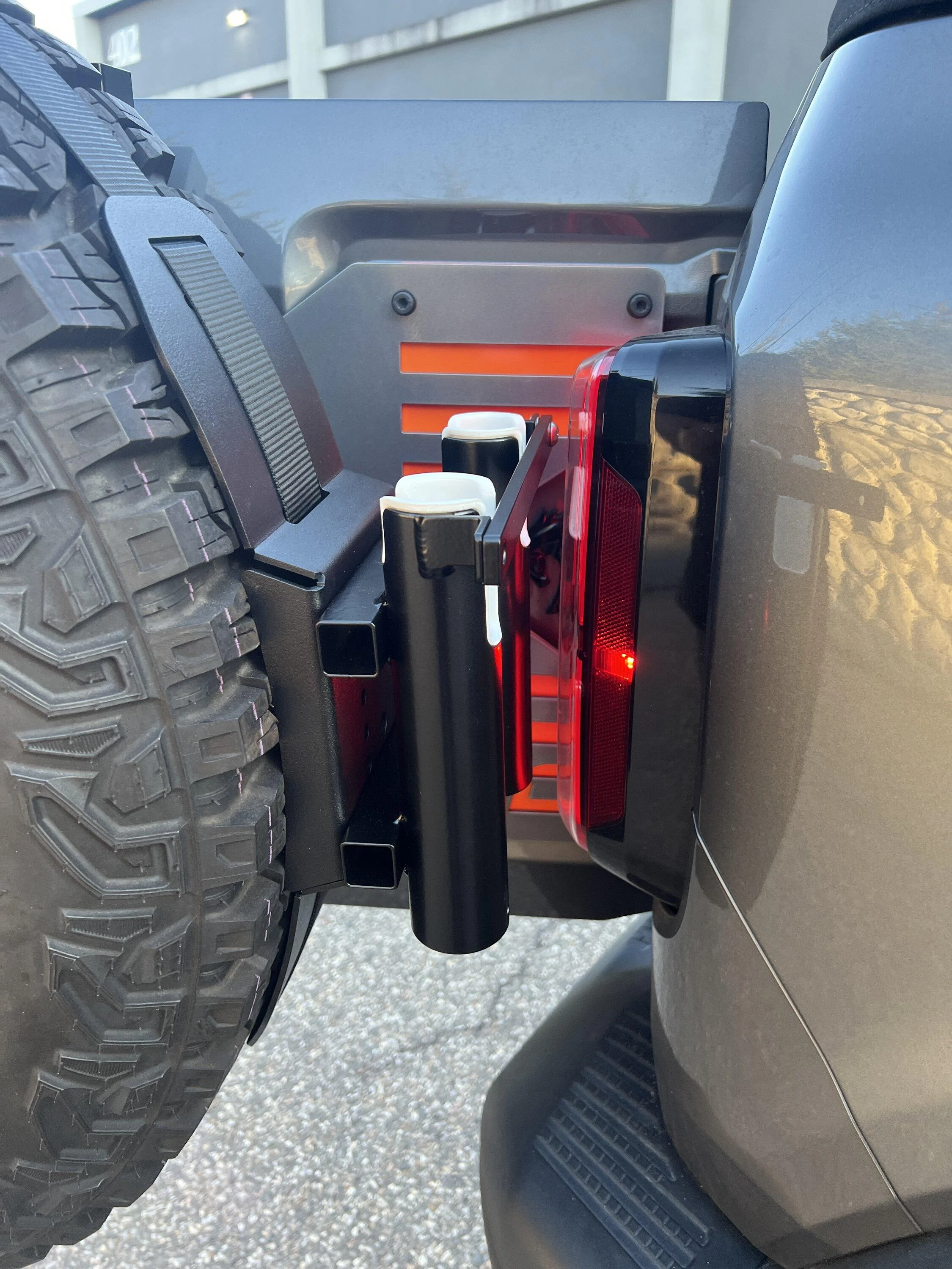 Ford Bronco New X-Rack Fishing Rod Holder modification for Rockslide Engineering EZ-Rack and Rotopax mounts IMG_4878