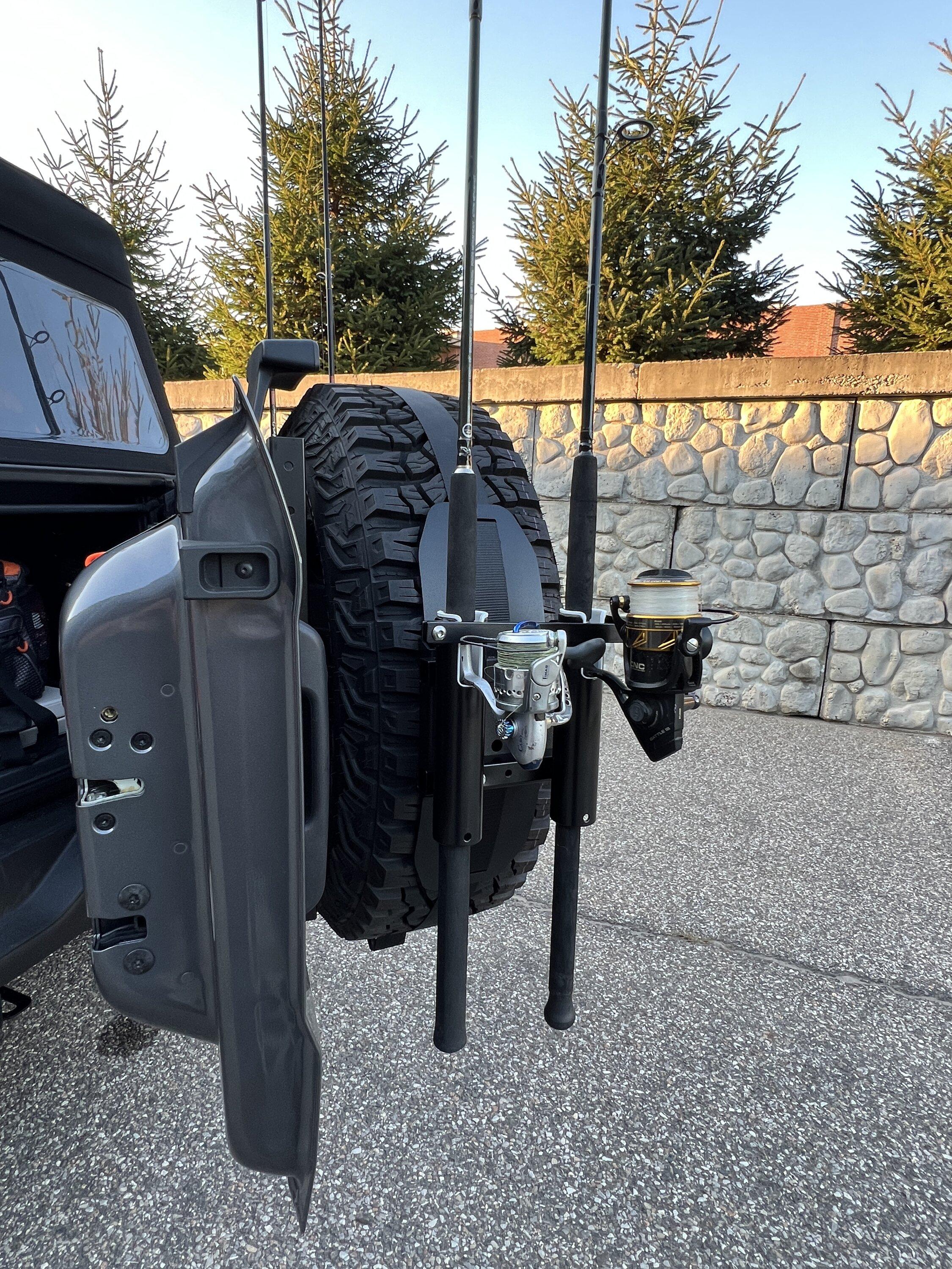 Ford Bronco New X-Rack Fishing Rod Holder modification for Rockslide Engineering EZ-Rack and Rotopax mounts IMG_4897.JPG