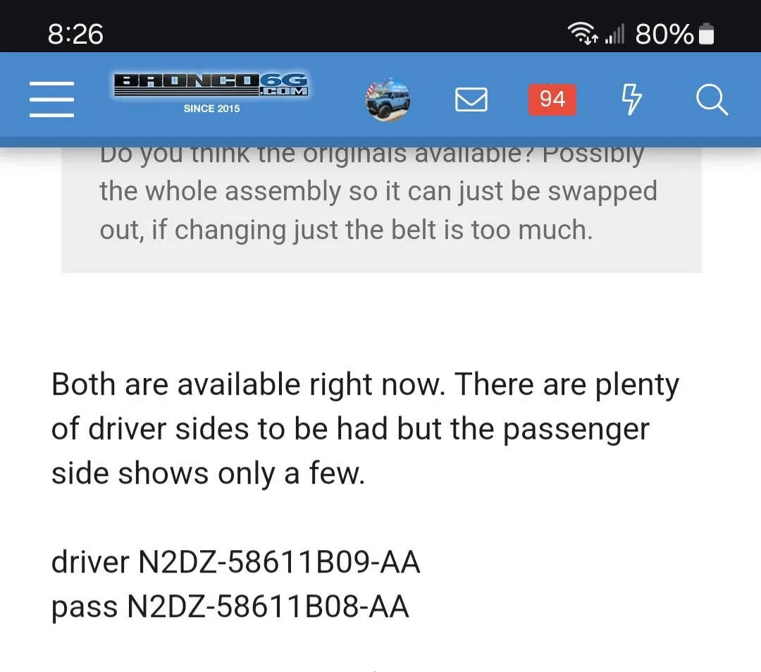 Ford Bronco Code Orange seatbelt part numbers? Screenshot_20240209_082625_Chrom