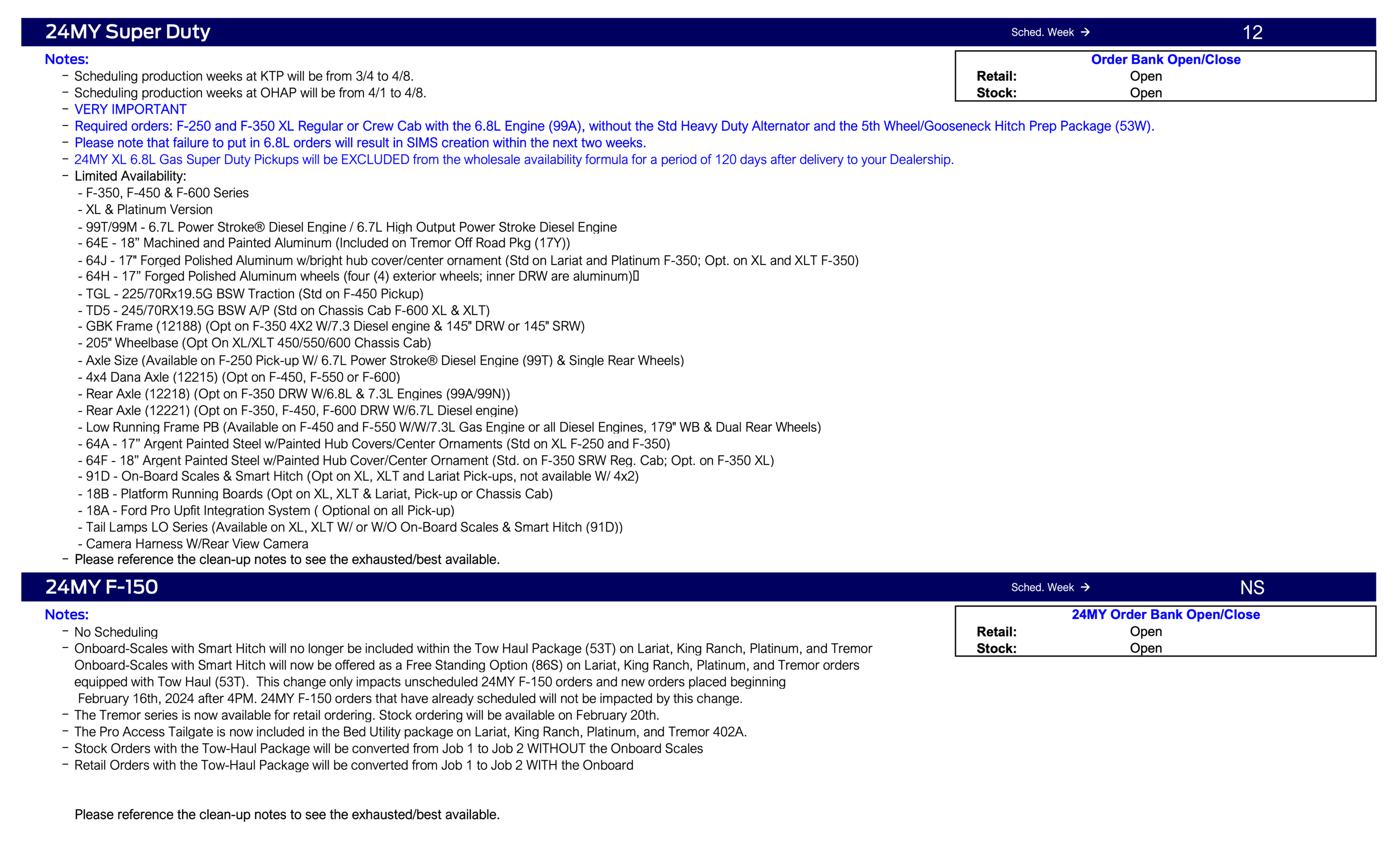 Ford Bronco 2024 Bronco Priority Scheduling This Week (2/22/24) for Production Weeks 4/1 - 4/22 for Raptor, Heritage, Heritage Limited and Everglades Ford Scheduling Notes - 2.19.24-4