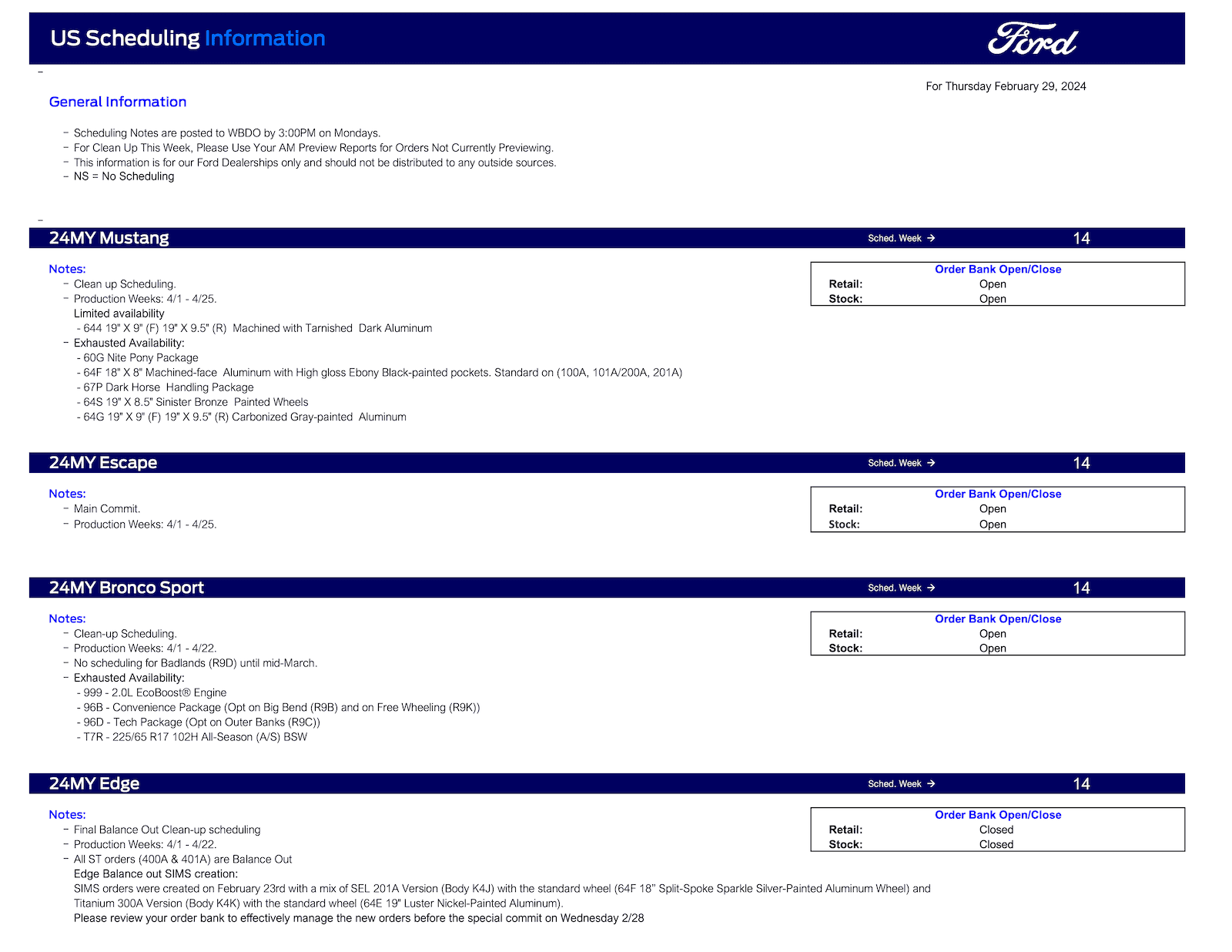 Ford Bronco 2024 Bronco Scheduling This Week (2/29/24) for Production Weeks 4/1 - 4/22 Ford Scheduling Notes - 2.26.24-1