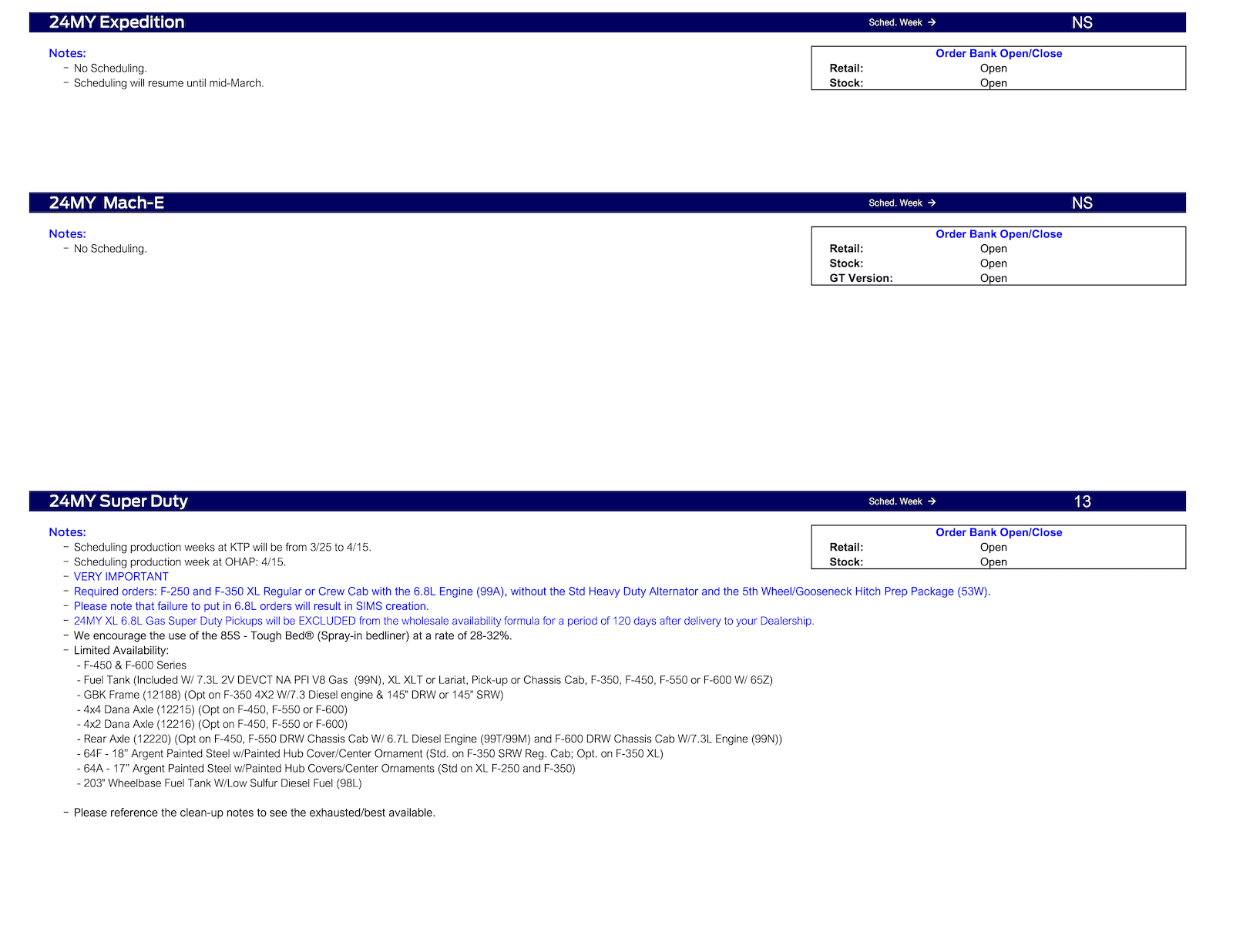 Ford Bronco 2024 Bronco Scheduling This Week (2/29/24) for Production Weeks 4/1 - 4/22 Ford Scheduling Notes - 2.26.24-3