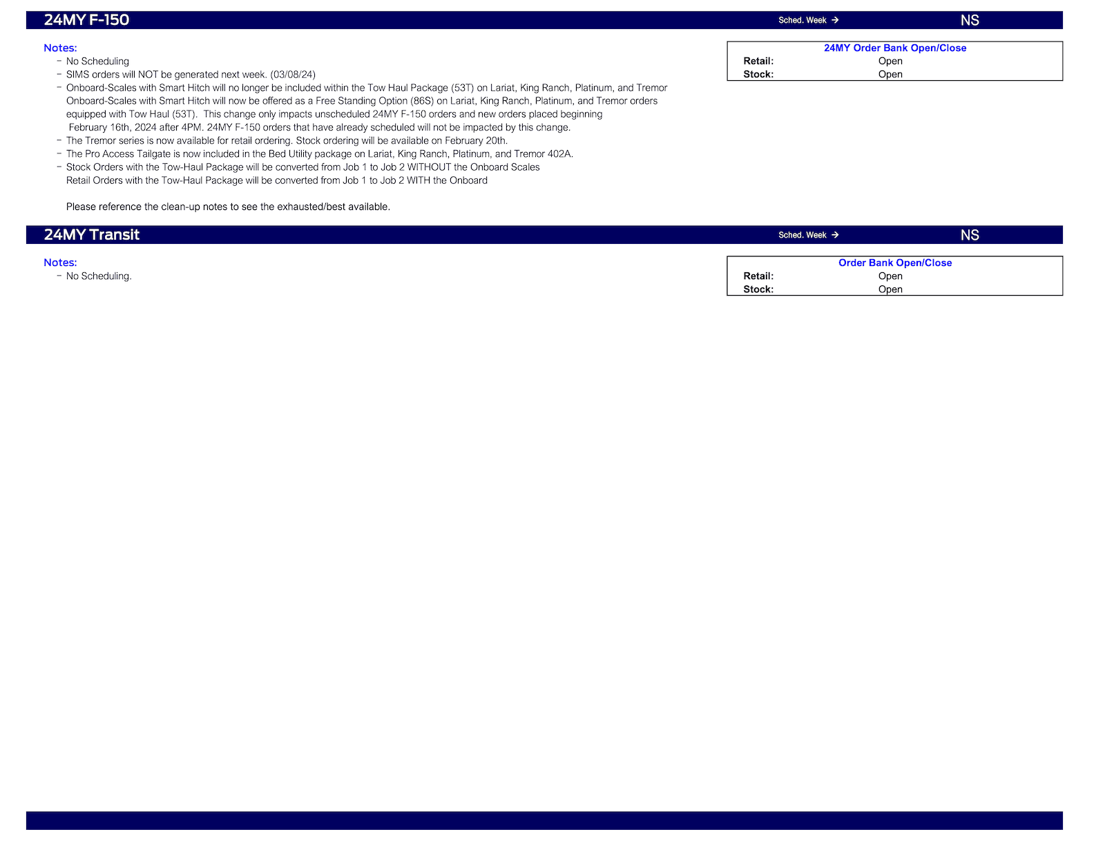 Ford Bronco 2024 Bronco Scheduling This Week (2/29/24) for Production Weeks 4/1 - 4/22 Ford Scheduling Notes - 2.26.24-4