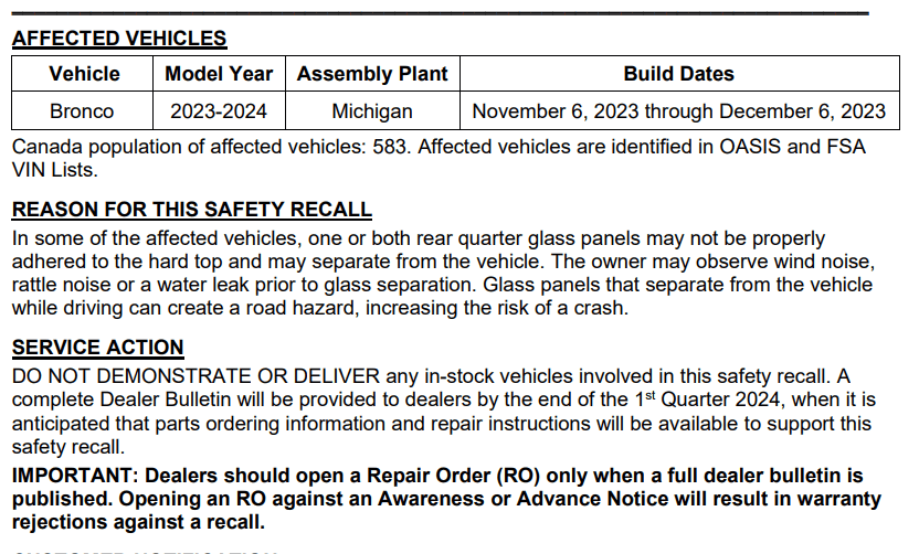 Ford Bronco RECALL - MIC Hard Top Glass Separation (2/28/24 NHTSA # 24510/24V142) Screenshot 2024-02-29 141752