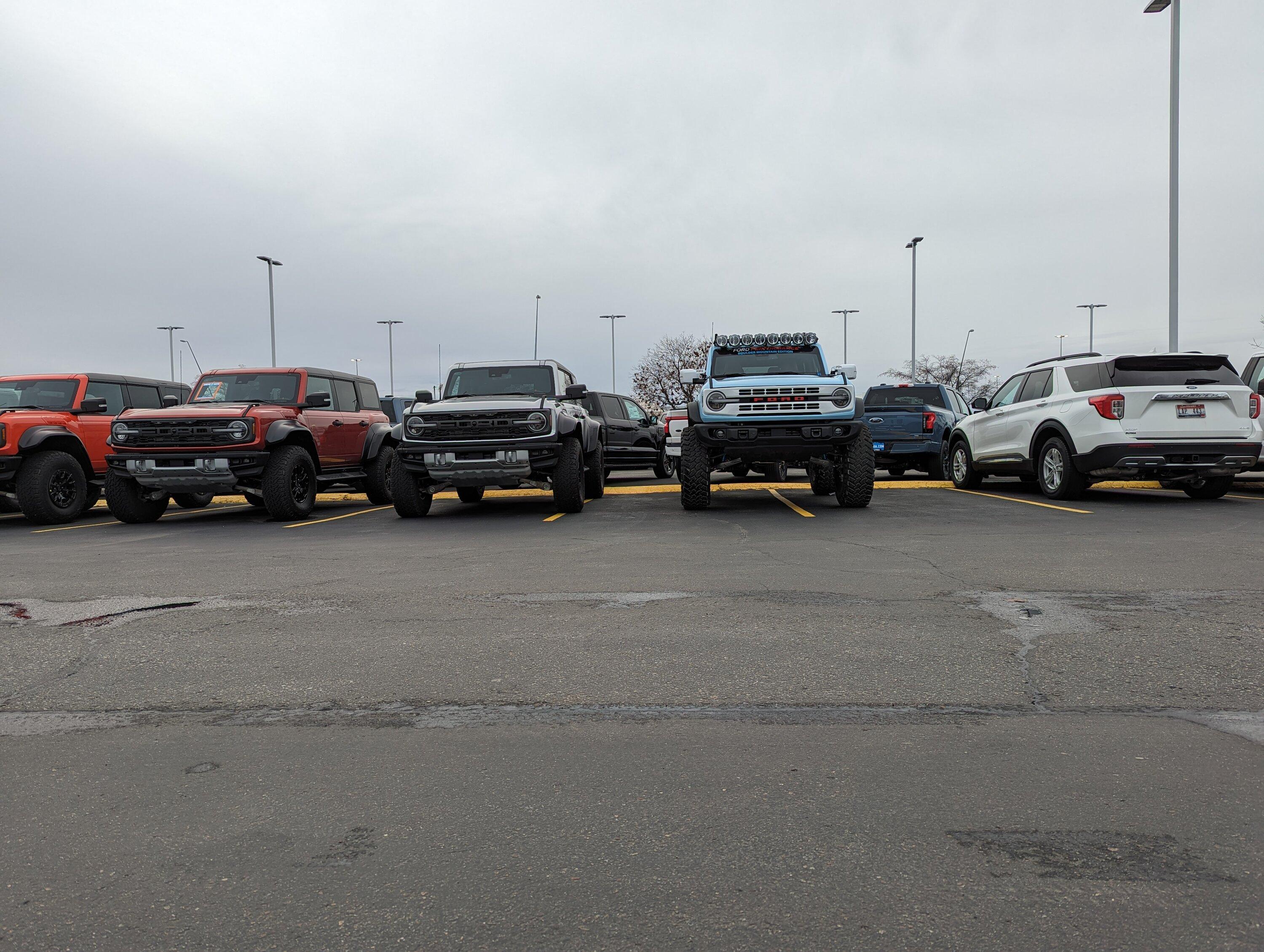Ford Bronco 74Weld compares Bronco Raptor vs. Bronco on portals next to a raptor