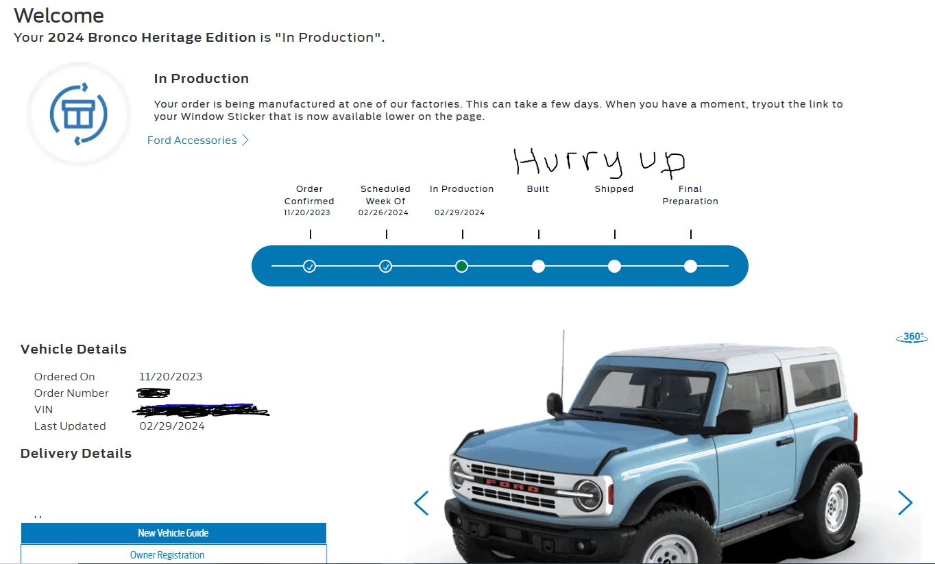 Ford Bronco Build week 2/26/2024 hurry u