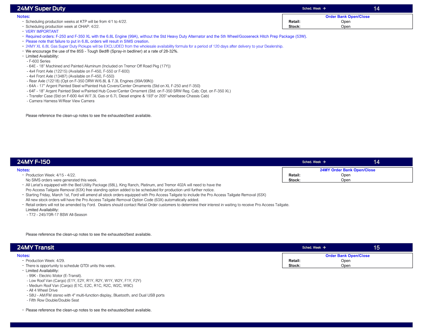 Ford Bronco 2024 Bronco Priority Scheduling This Week (3/14/24) for Production Weeks 4/29 - 5/27 for Raptor, Heritage, Heritage Limited and Everglades Ford Scheduling Notes - 3.11.24-3