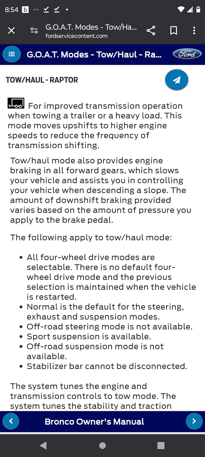 Ford Bronco Tow/Hul mode Screenshot_20240318-085436