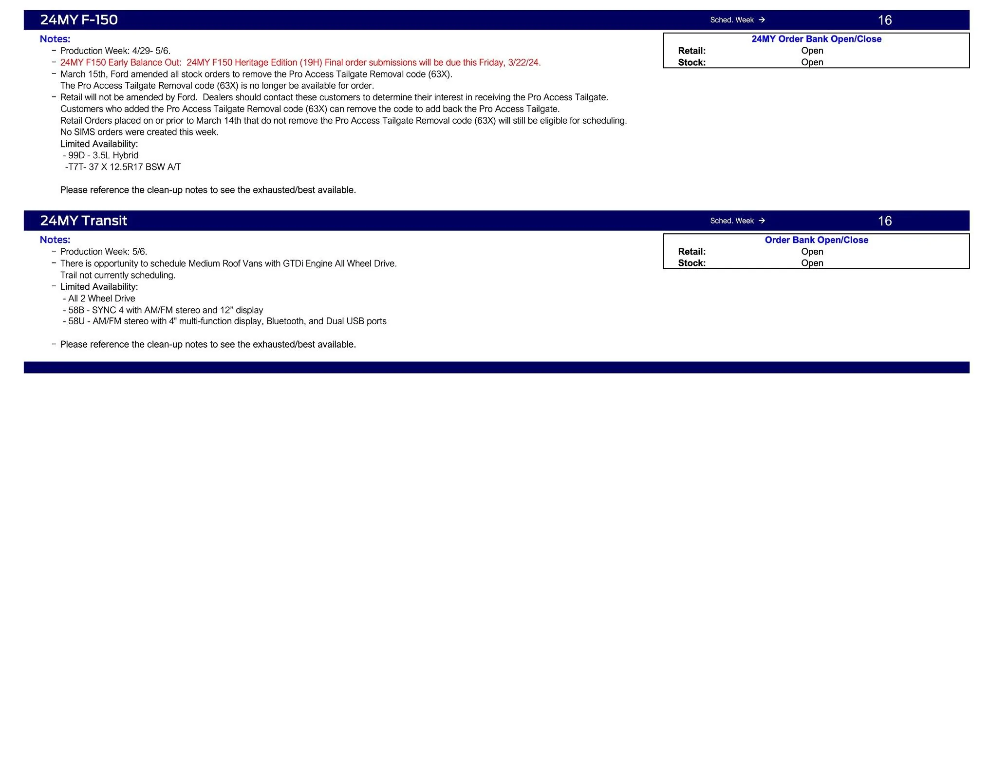 Ford Bronco 2024 Bronco Scheduling This Week (3/21/24) for Production Weeks 4/29 - 5/27 Ford Scheduling Notes - 3.18.24-4