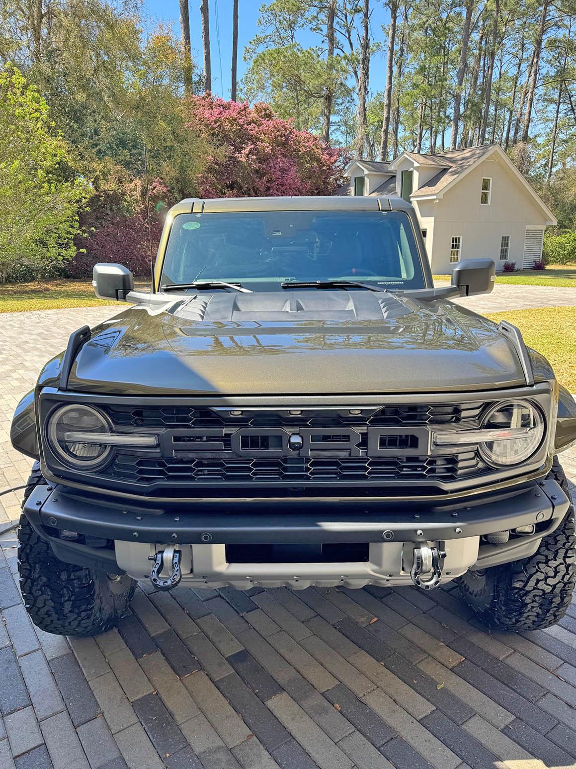 Ford Bronco Shelter Green 2024 Bronco Raptor in garage. sheltergreen-2024-bronco-raptor1