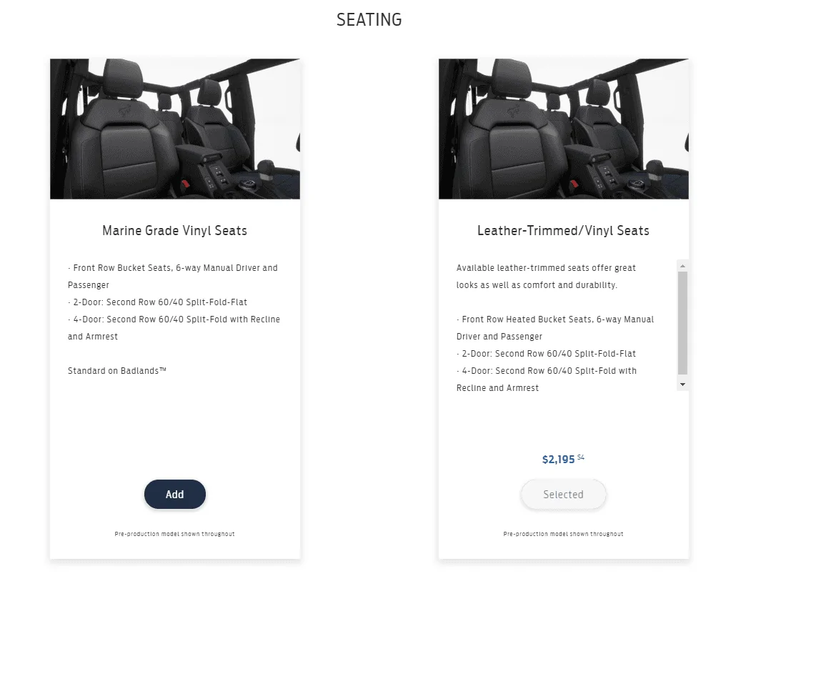 Ford Bronco 4 door power seat options 1234