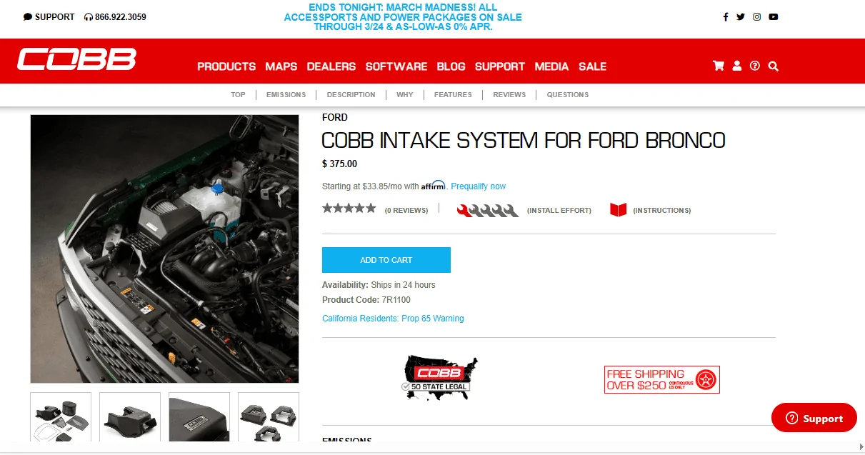 Ford Bronco COBB Intake system airbox Screenshot