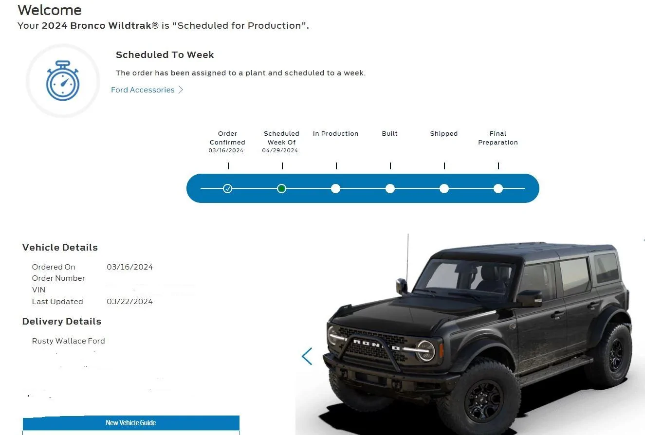Ford Bronco Bronco Build Week 4/29/2024 Prod Week