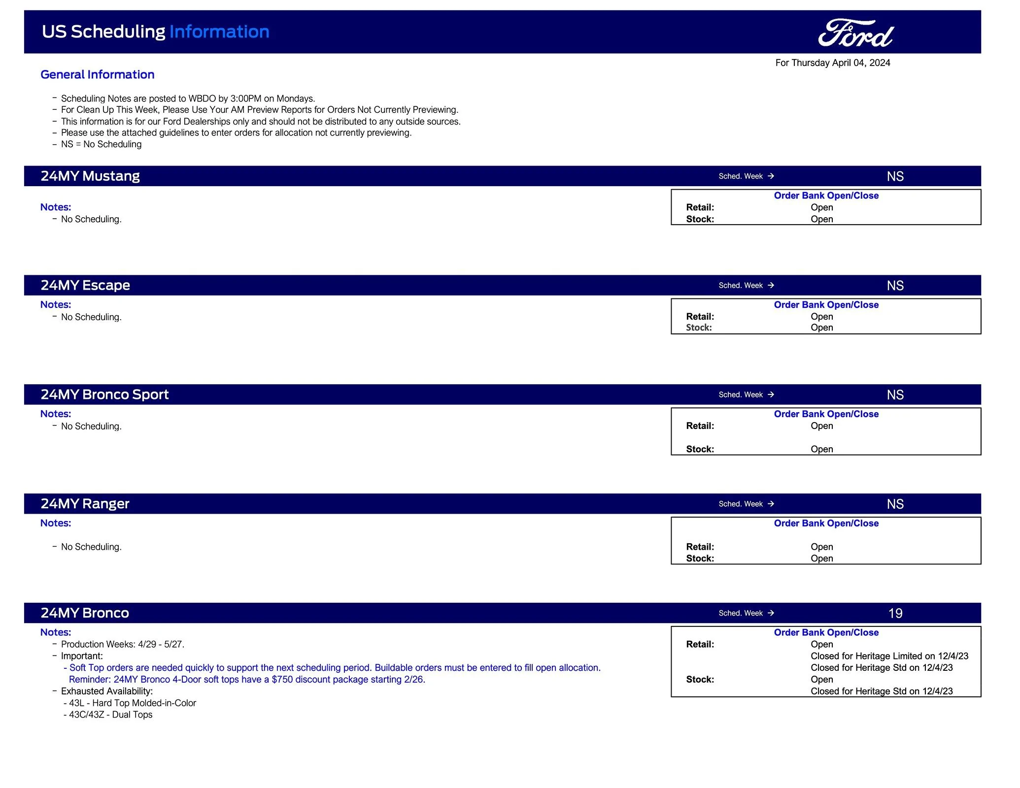Ford Bronco 2024 Bronco Scheduling This Week (4/4/24) for Production Weeks 4/29 - 5/27 Ford Scheduling Notes - 4.2.24-1