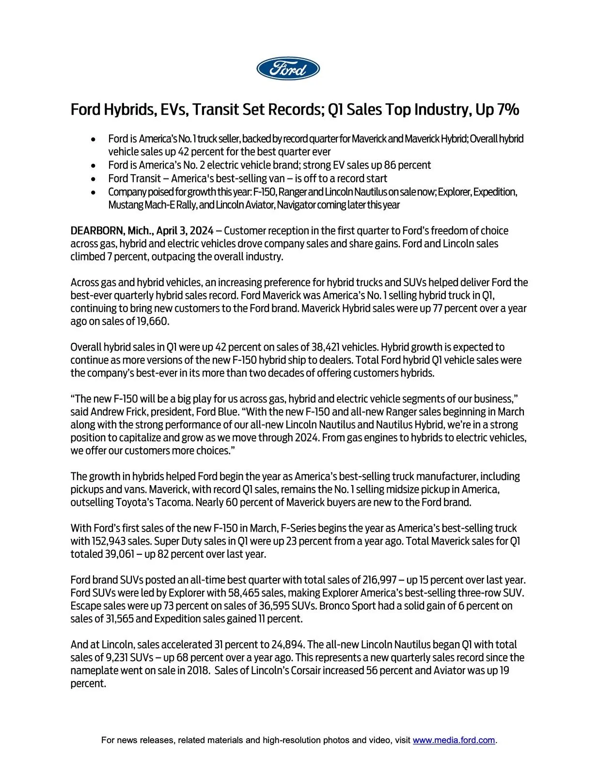 Ford Bronco Bronco March 2024 and Q1 Sales & Production: 8,453 Sold / 9,833 Produced page 1