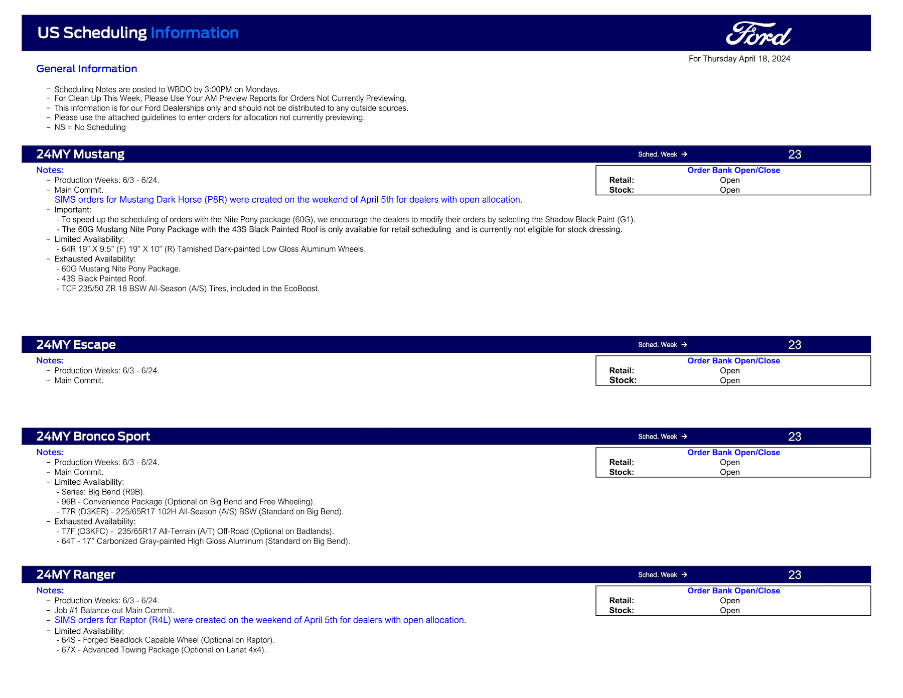 Ford Bronco 2024 Bronco Scheduling This Week (4/18/24) for Production Weeks 6/3 - 6/24 Ford Scheduling Notes - 4.15.24-1