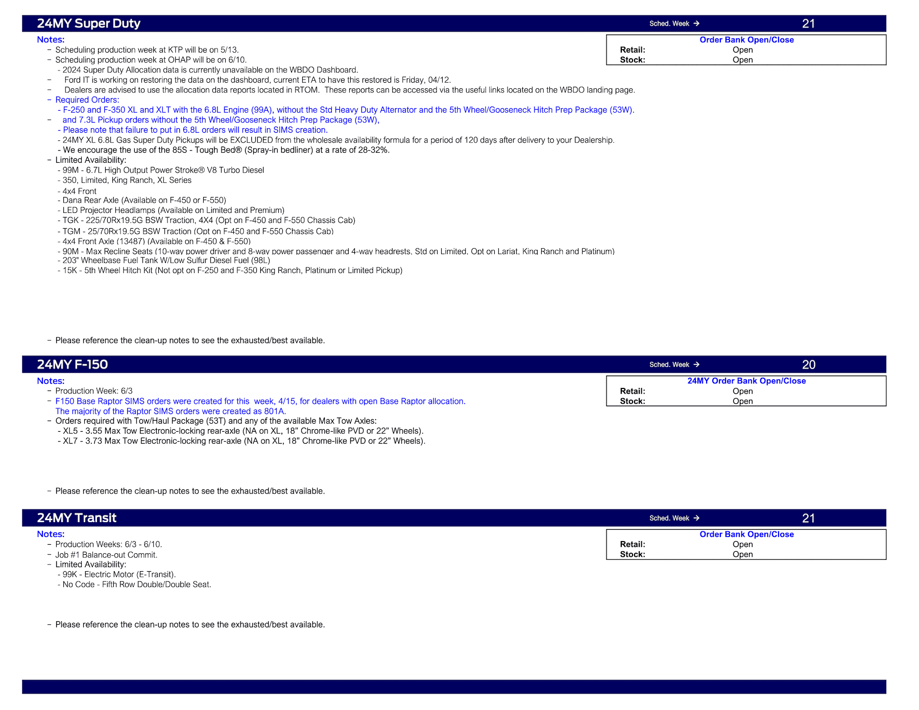 Ford Bronco 2024 Bronco Scheduling This Week (4/18/24) for Production Weeks 6/3 - 6/24 Ford Scheduling Notes - 4.15.24-3