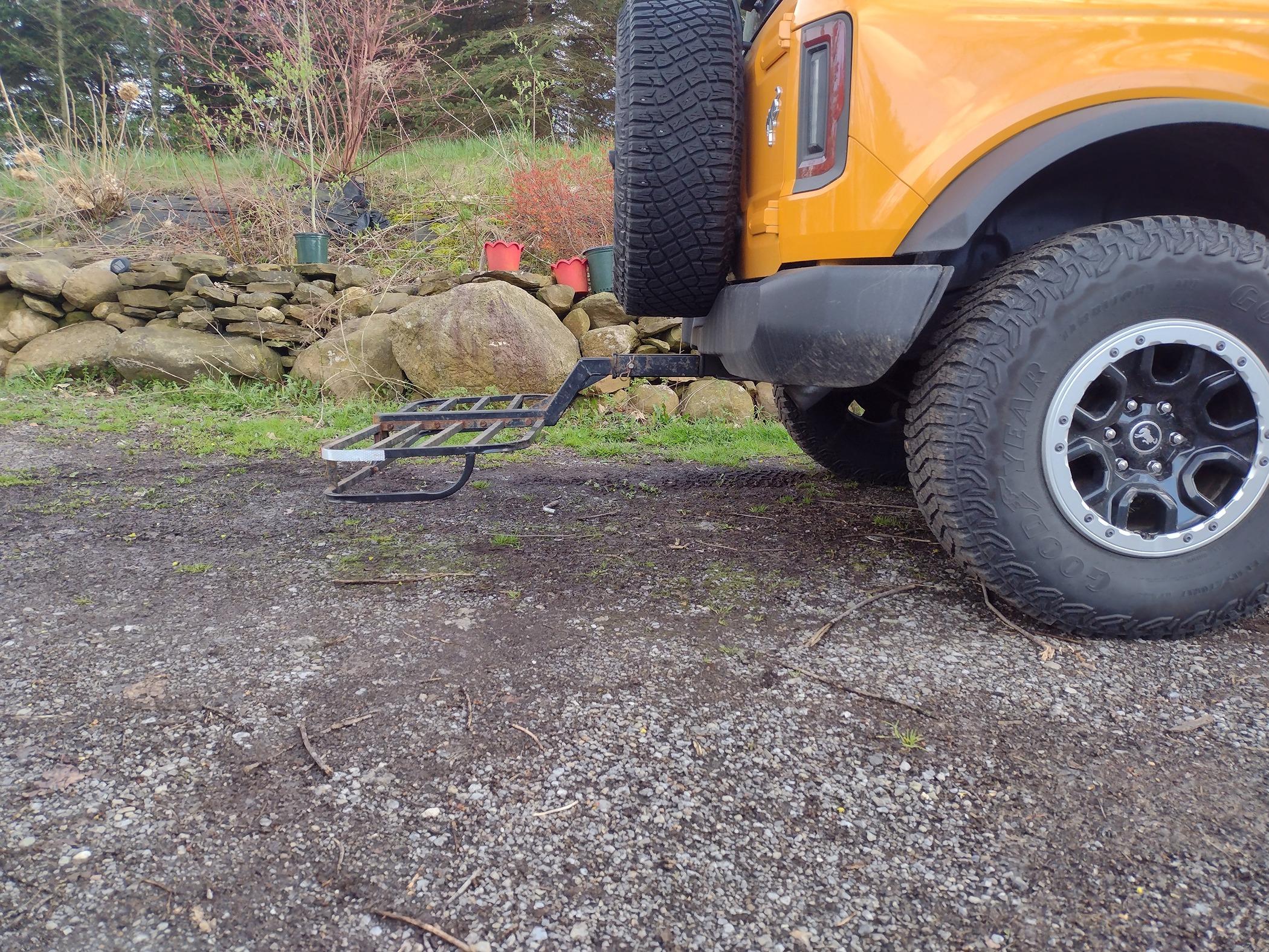 Ford Bronco Portable storage solution -- $100 DIY hitch mounted rack from Harbor Freight IMG_20240420_174648490