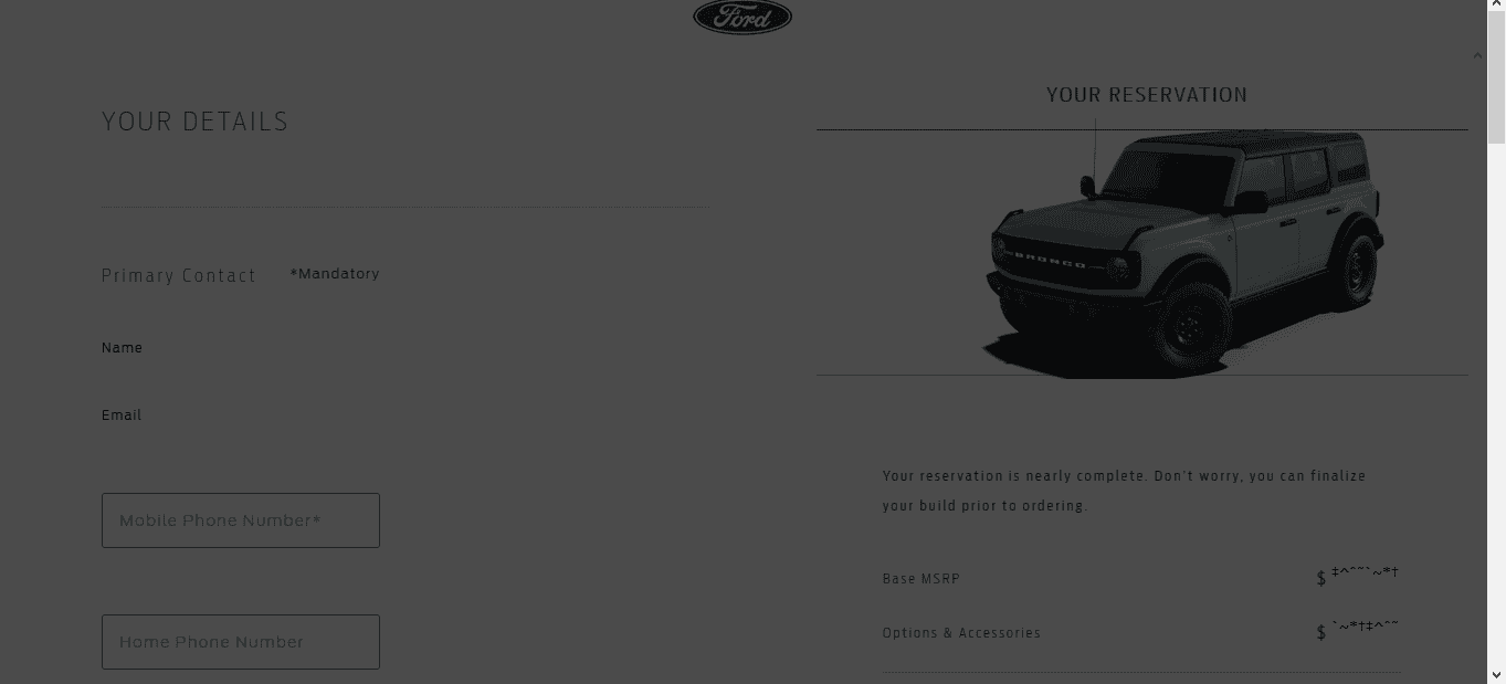 Ford Bronco Trying to reserve... Bronco