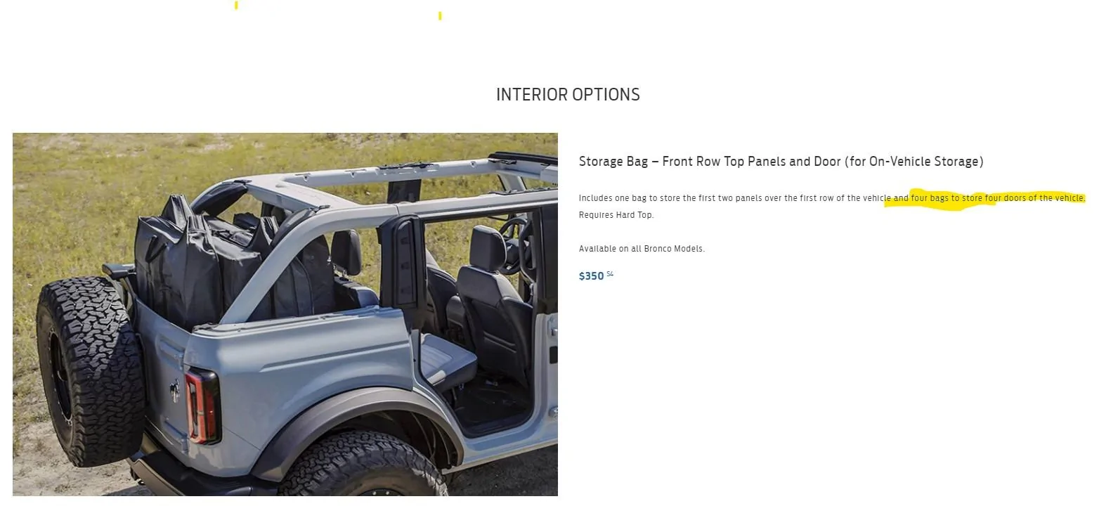 Ford Bronco Invoice pricing for some 2021 Bronco packages and options door bags