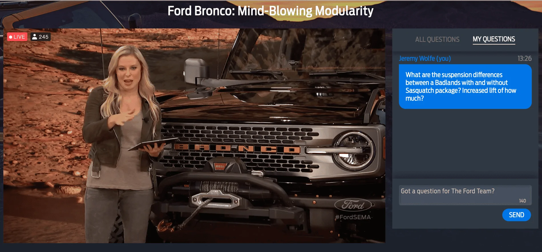 Ford Bronco SEMA Special Live Stream Bronco Q&A 1605901940761