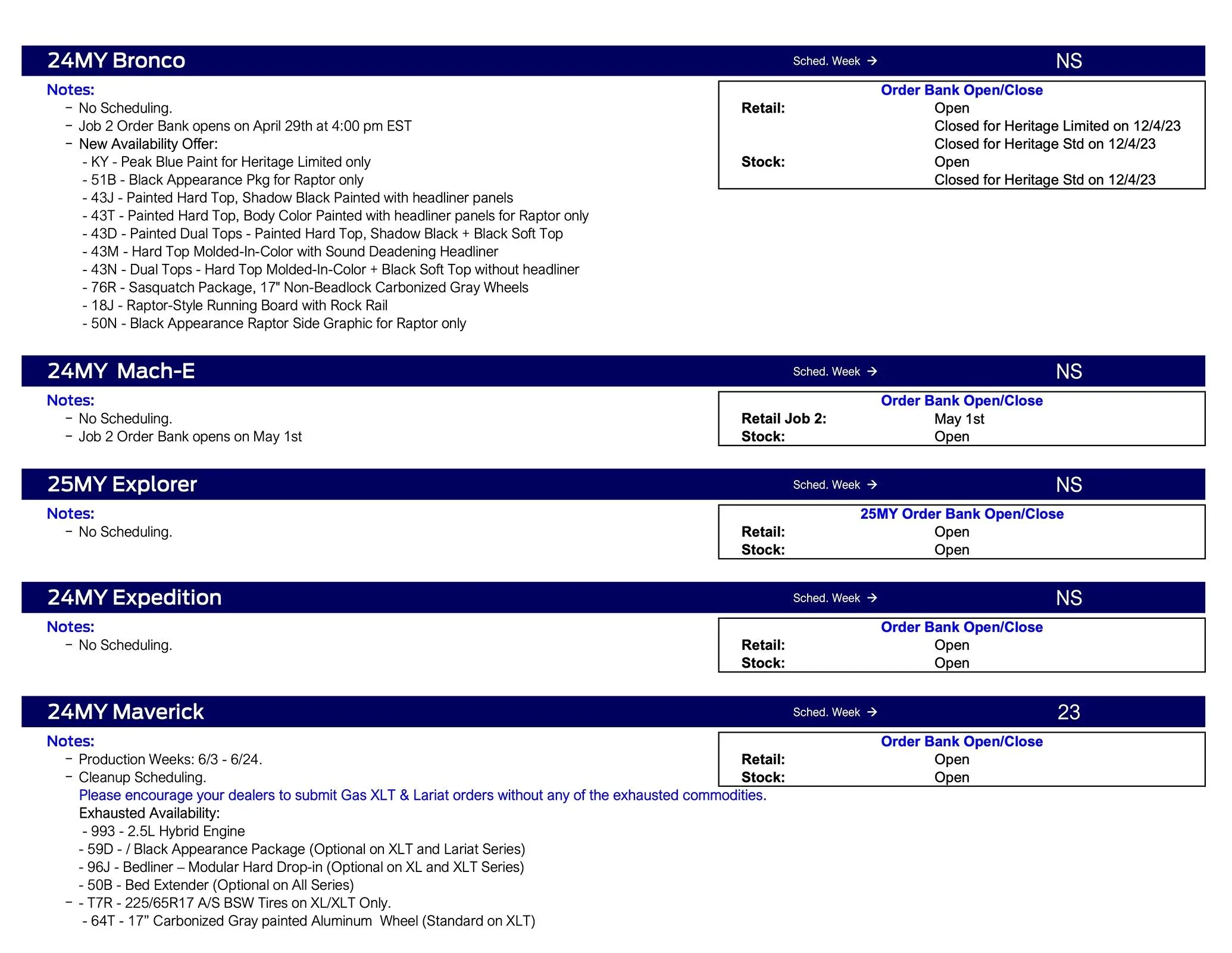 Ford Bronco 2024 Bronco No Scheduling This Week (5/2/24) Ford Scheduling Notes - 4.29.24-2