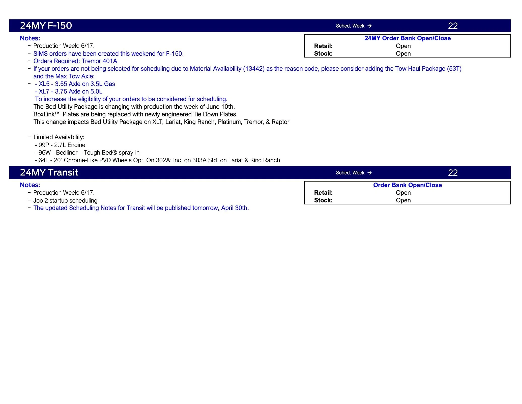 Ford Bronco 2024 Bronco No Scheduling This Week (5/2/24) Ford Scheduling Notes - 4.29.24-4