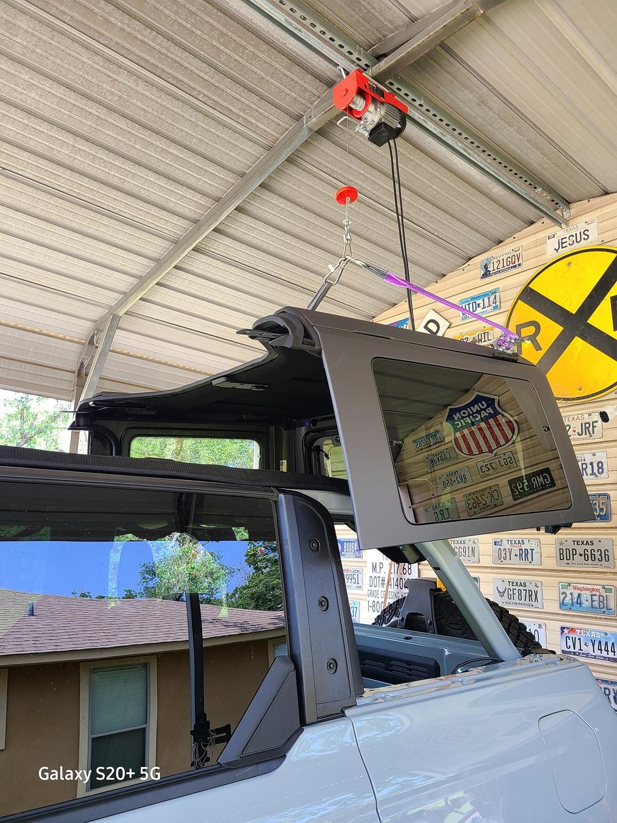 Ford Bronco My DIY Homemade Hard Top Lift Ceiling Winch System 20240430_131205