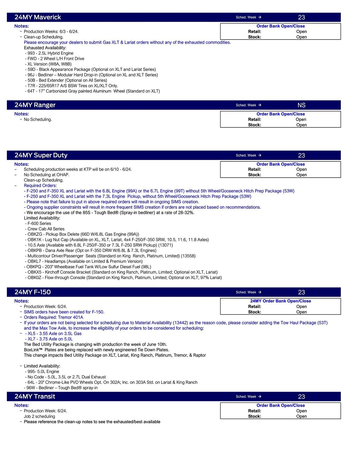 Ford Bronco 2024 Bronco No Scheduling This Week (5/9/24) Ford Scheduling Notes - 5.6.24-2