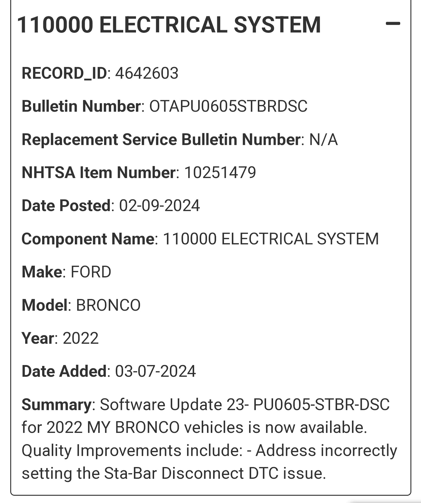Ford Bronco Bronco Power-Up 23-PU0605-STBR-DSC Software Update 1000009636