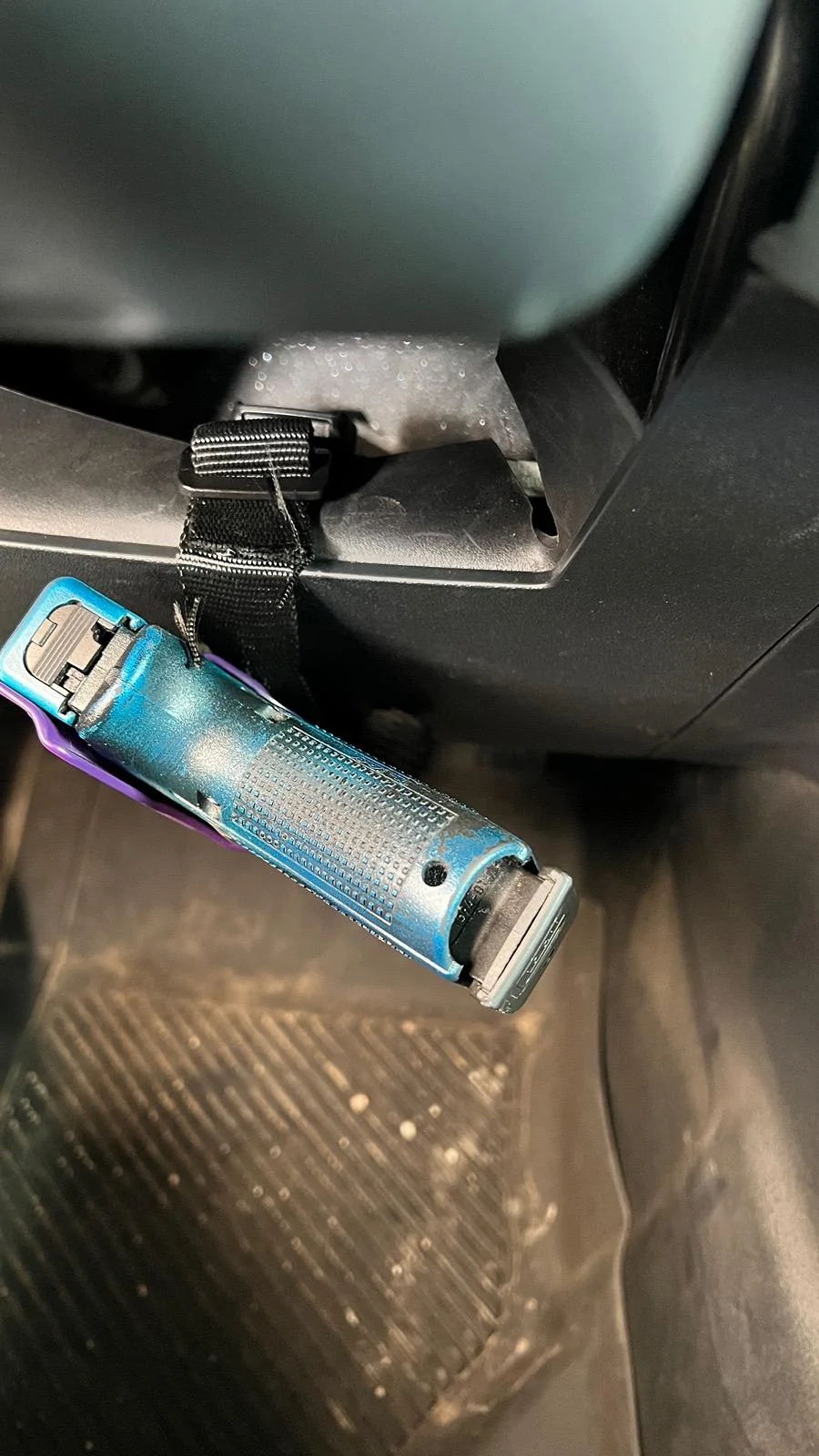 Ford Bronco DIY Holster under steering wheel IMG_4153