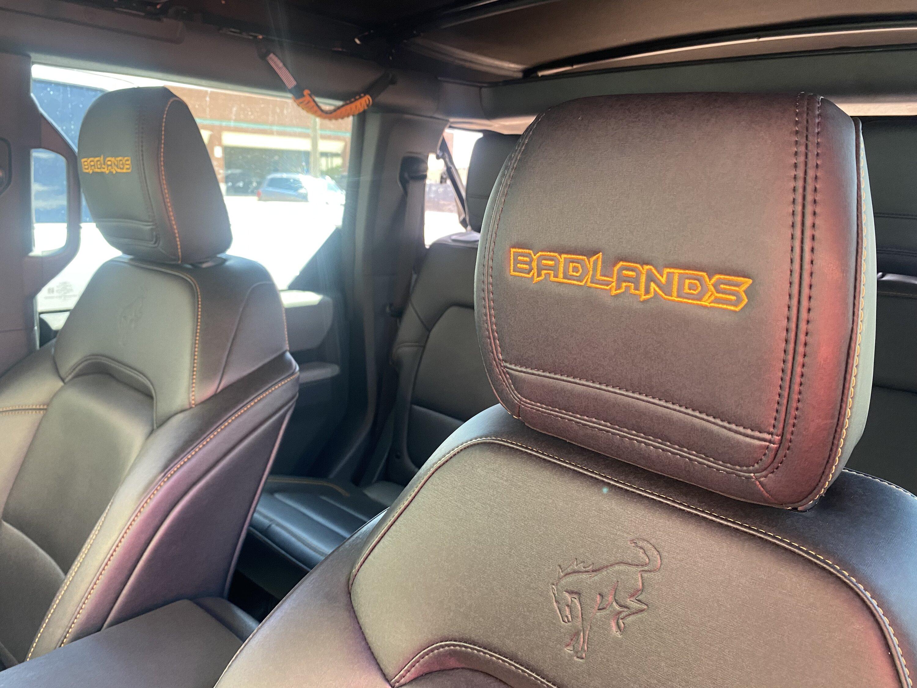 Ford Bronco Custom embroidered Badlands headrests IMG_4798