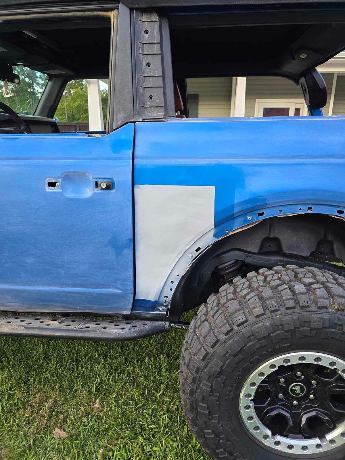 Ford Bronco Monstaliner Grabber Blue bed liner coating applied to Bronco exterior IMG_6178