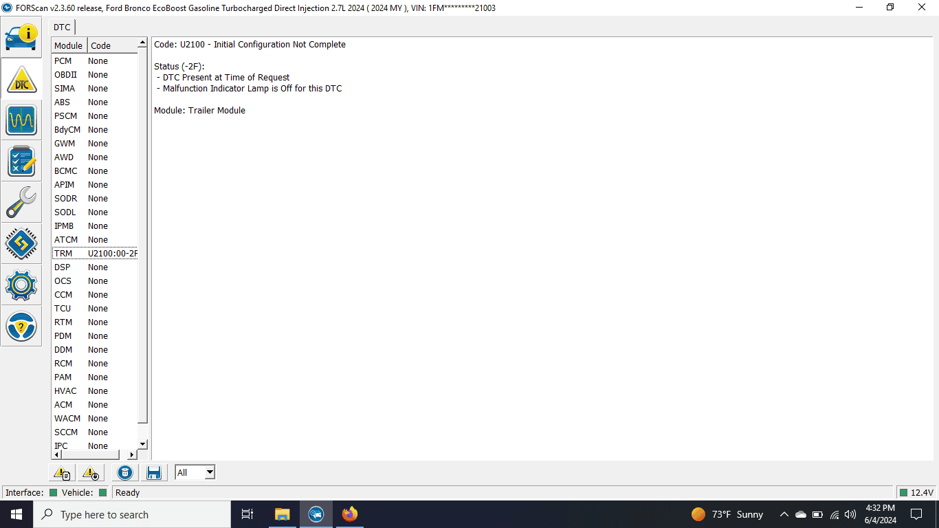 Ford Bronco DIY Factory Tow Package using OEM parts with Forscan As-built Data (without error codes) Screenshot (2)
