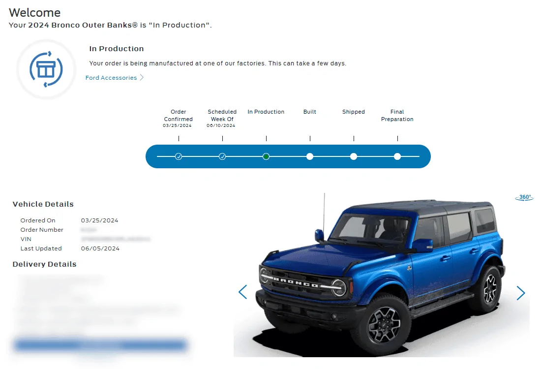 Ford Bronco Bronco Build week 6/10/24 inprod