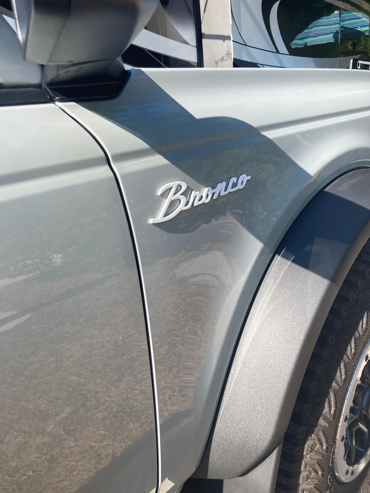 Ford Bronco Script emblem color in Cactus Grey IMG_5577