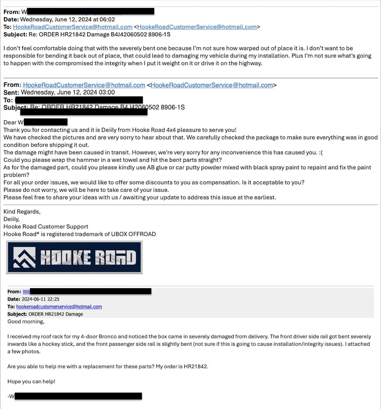 Ford Bronco Hooke Road Customer Service Issue Screenshot 2024-06-14 at 06.42.52