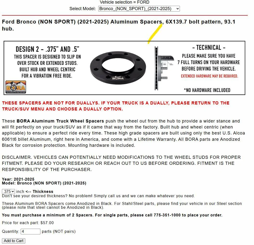 Ford Bronco (4) BORA Wheel Spacers .375" thickness $125 1718682409290-rf